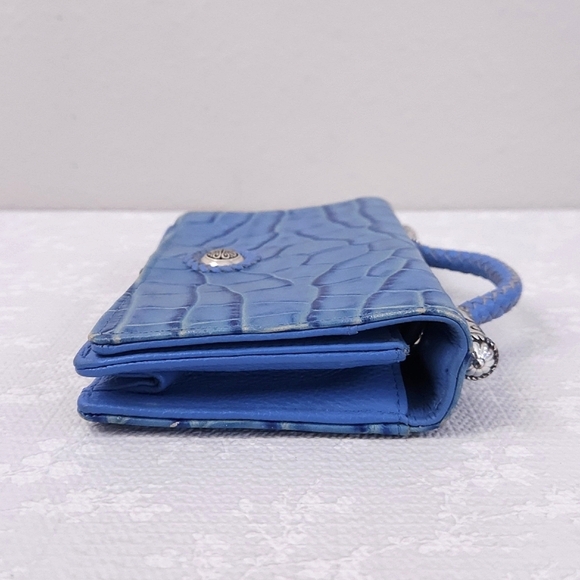 BRIGHTON Croc Embossed Blue Leather Clutch - Picture 3 of 13